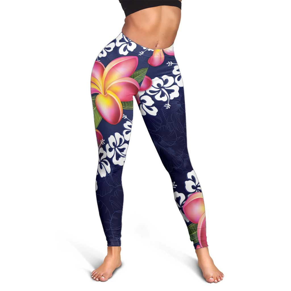 Blue Polynesia Leggings Plumeria With Hibiscus Pattern Tropical Vibes LT14 - Polynesian Pride
