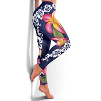 Blue Polynesia Leggings Plumeria With Hibiscus Pattern Tropical Vibes LT14 - Polynesian Pride