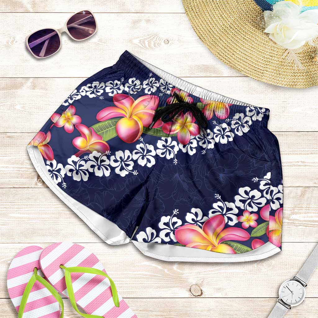 Blue Polynesia Shorts for Women Plumeria With Hibiscus Pattern Tropical Vibes LT14 Blue - Polynesian Pride
