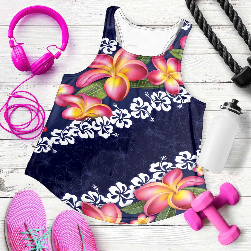 Blue Polynesia Women Racerback Tank Plumeria With Hibiscus Pattern Tropical Vibes LT14 Blue - Polynesian Pride