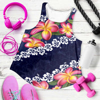 Blue Polynesia Women Racerback Tank Plumeria With Hibiscus Pattern Tropical Vibes LT14 Blue - Polynesian Pride