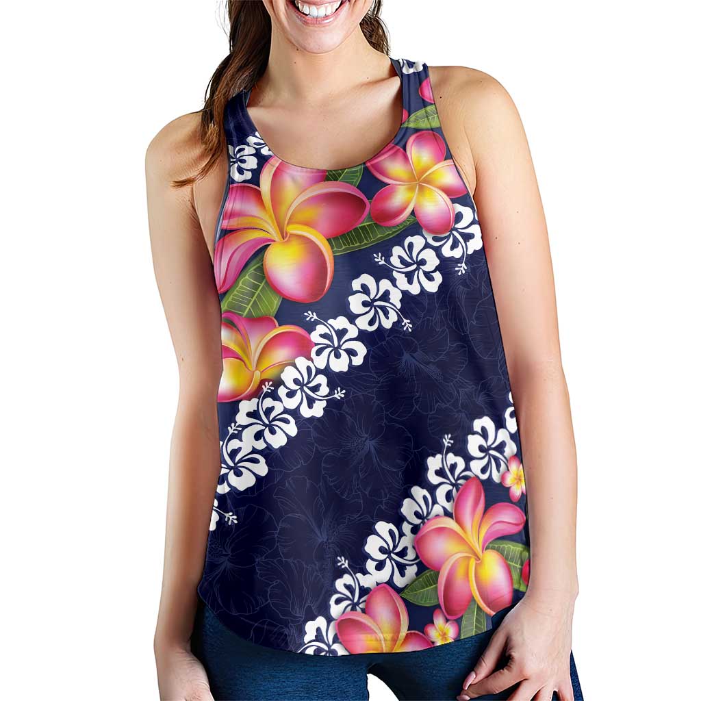 Blue Polynesia Women Racerback Tank Plumeria With Hibiscus Pattern Tropical Vibes LT14 - Polynesian Pride