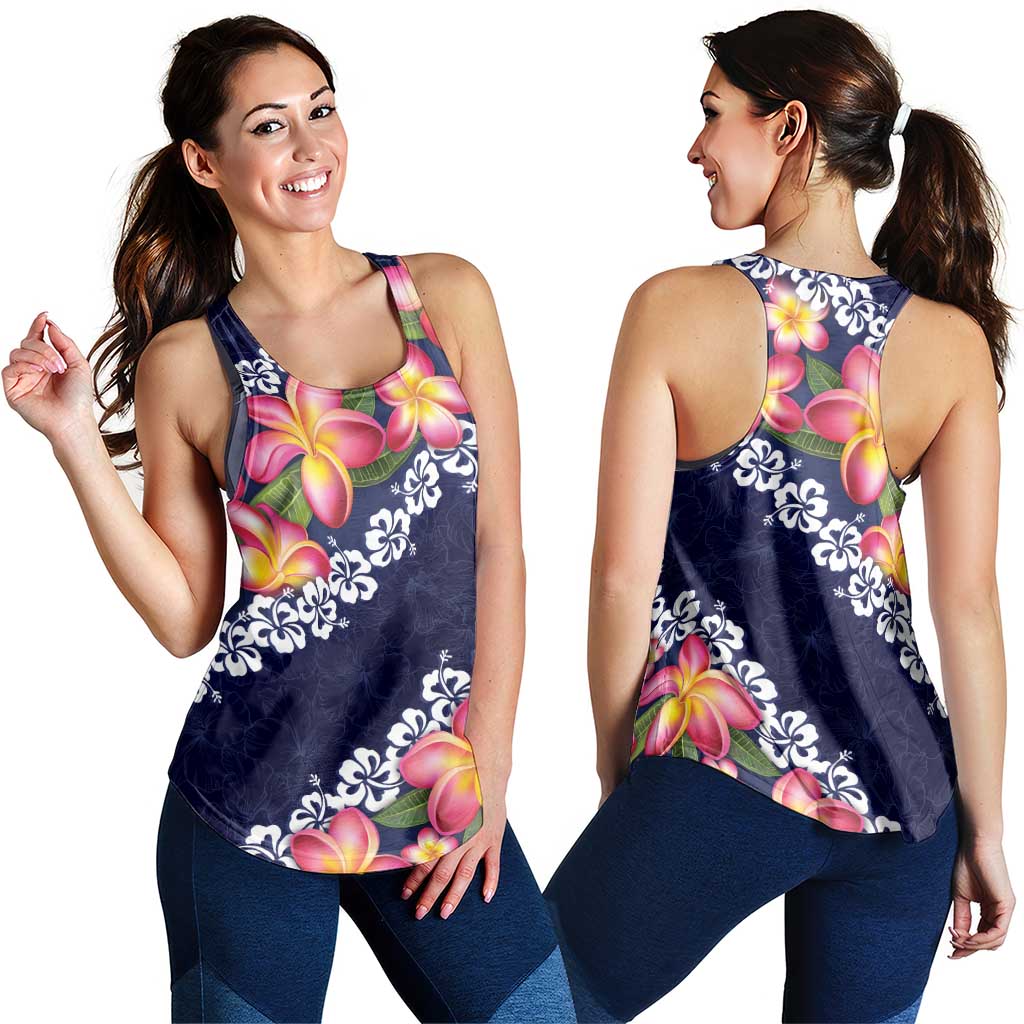 Blue Polynesia Women Racerback Tank Plumeria With Hibiscus Pattern Tropical Vibes LT14 - Polynesian Pride