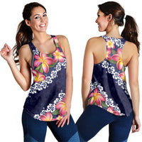 Blue Polynesia Women Racerback Tank Plumeria With Hibiscus Pattern Tropical Vibes LT14 - Polynesian Pride