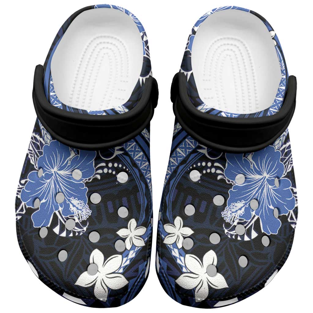 Blue Polynesian Pattern With Tropical Flowers Clogs Shoes - Polynesian Pride