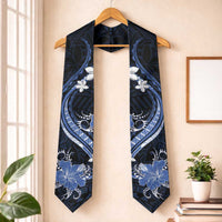 Blue Polynesian Pattern With Tropical Flowers Graduation Stole