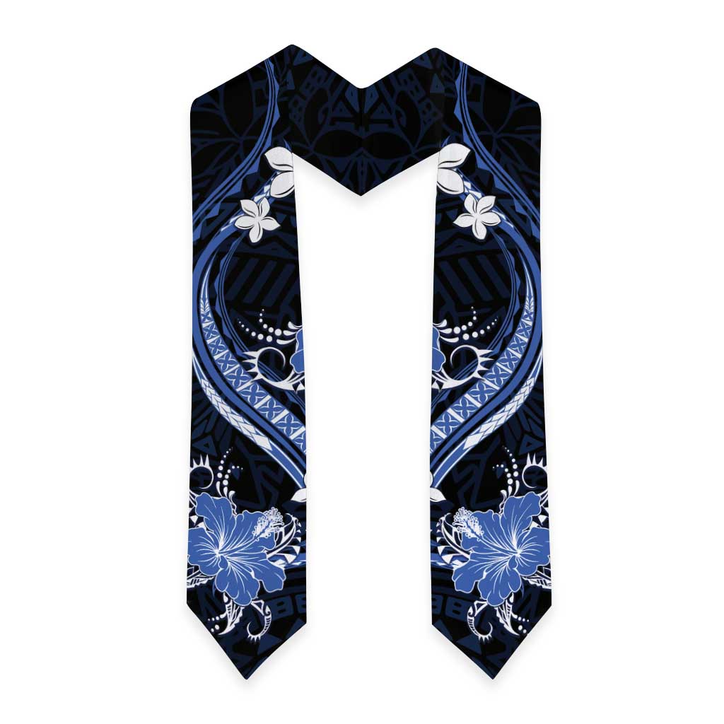 Blue Polynesian Pattern With Tropical Flowers Graduation Stole