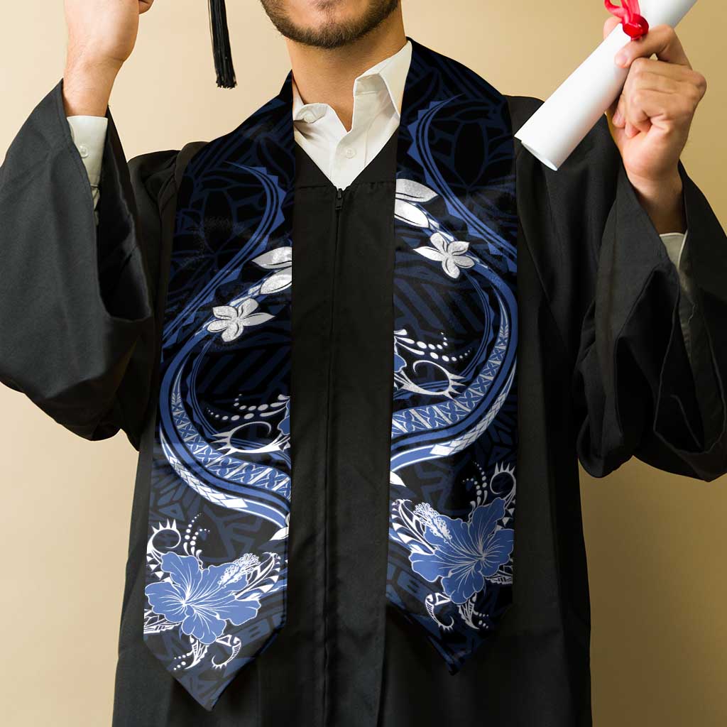 Blue Polynesian Pattern With Tropical Flowers Graduation Stole LT05