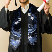 Blue Polynesian Pattern With Tropical Flowers Graduation Stole LT05