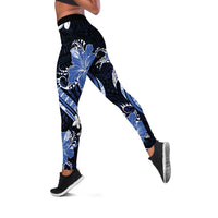 Blue Polynesian Pattern With Tropical Flowers Leggings LT05 Blue - Polynesian Pride