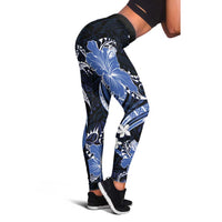 Blue Polynesian Pattern With Tropical Flowers Leggings LT05 - Polynesian Pride