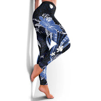 Blue Polynesian Pattern With Tropical Flowers Leggings LT05 - Polynesian Pride