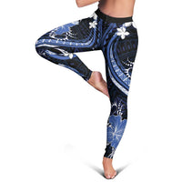 Blue Polynesian Pattern With Tropical Flowers Leggings LT05 - Polynesian Pride