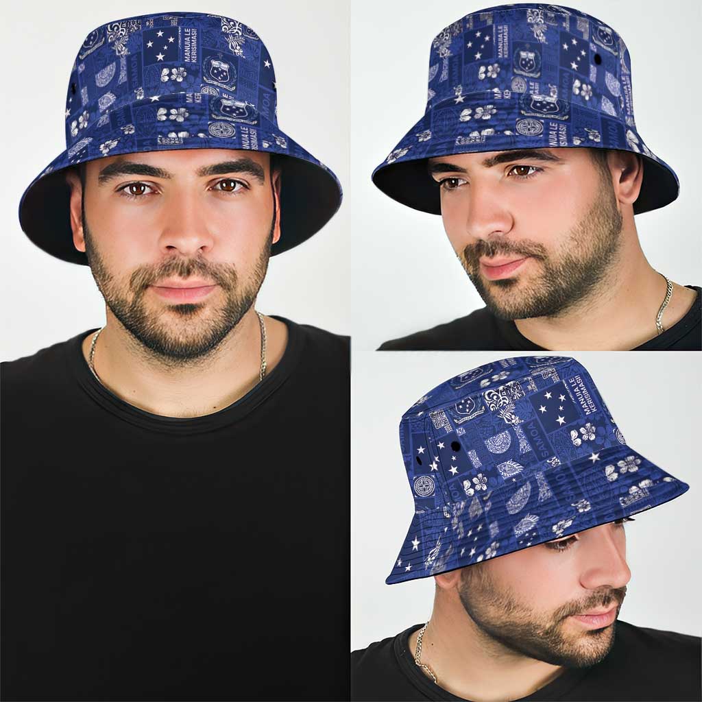 Blue Samoa Manuia Le Kerisimasi Bucket Hat Pacific Patchwork Xmas Vibes - Polynesian Pride