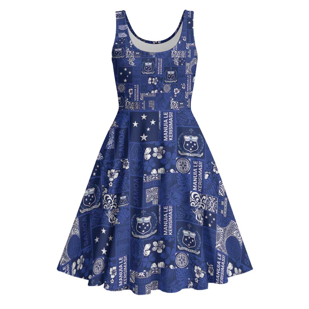 Blue Samoa Manuia Le Kerisimasi Midi Dress Pacific Patchwork Xmas Vibes - Polynesian Pride