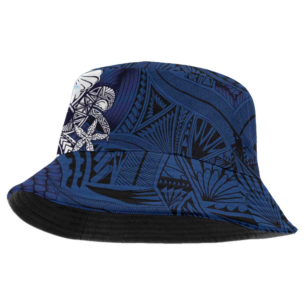 Blue Samoa Tattoo Bucket Hat Plumeria Samoan Ocean Tatau Pattern - Polynesian Pride