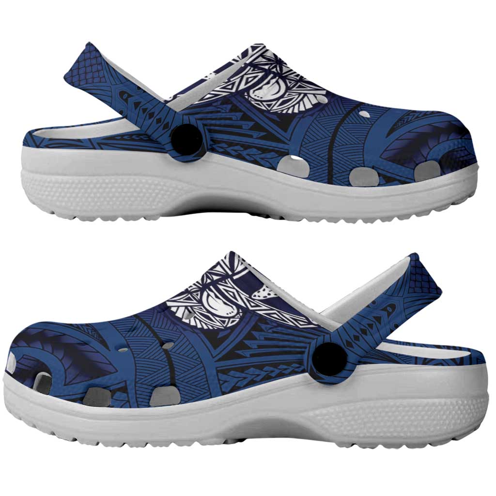 Blue Samoa Tattoo Clogs Shoes Plumeria Samoan Ocean Tatau Pattern - Polynesian Pride