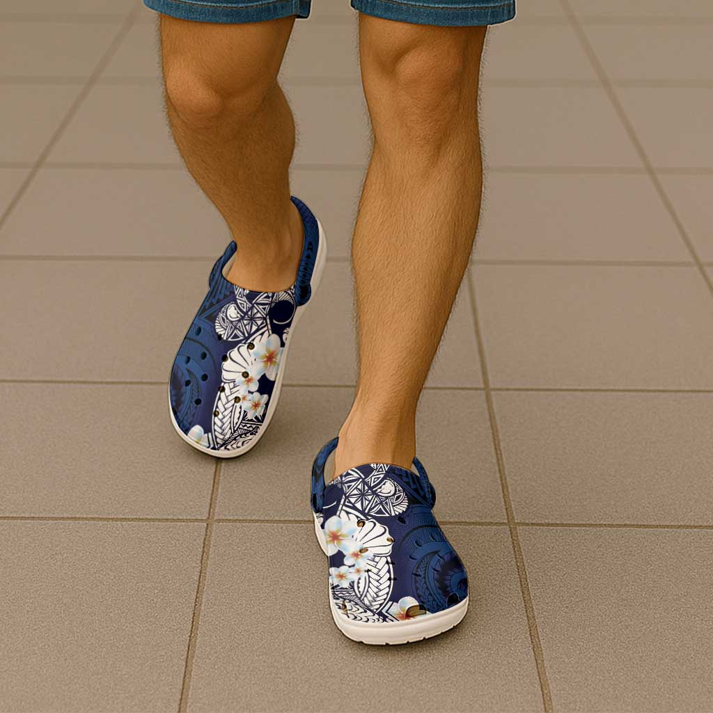 Blue Samoa Tattoo Clogs Shoes Plumeria Samoan Ocean Tatau Pattern - Polynesian Pride