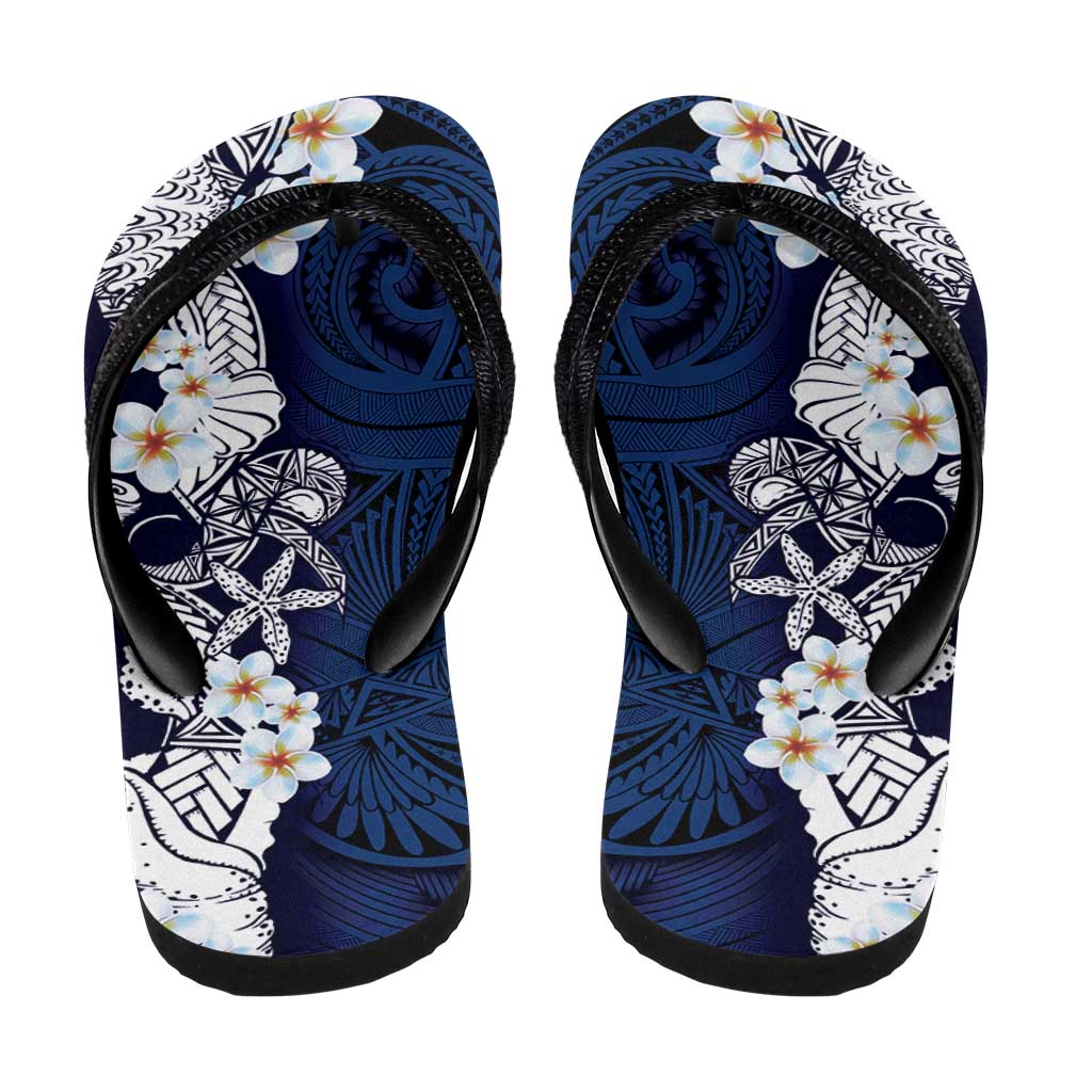 Blue Samoa Tattoo Flip Flops Plumeria Samoan Ocean Tatau Pattern - Polynesian Pride