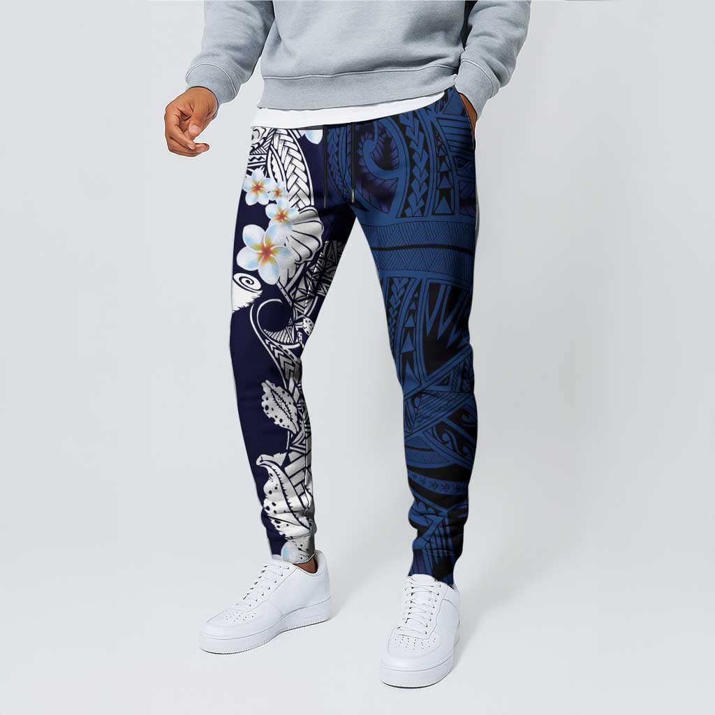 Blue Samoa Tattoo Jogger Pants Plumeria Samoan Ocean Tatau Pattern - Polynesian Pride