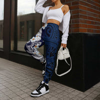 Blue Samoa Tattoo Jogger Pants Plumeria Samoan Ocean Tatau Pattern - Polynesian Pride