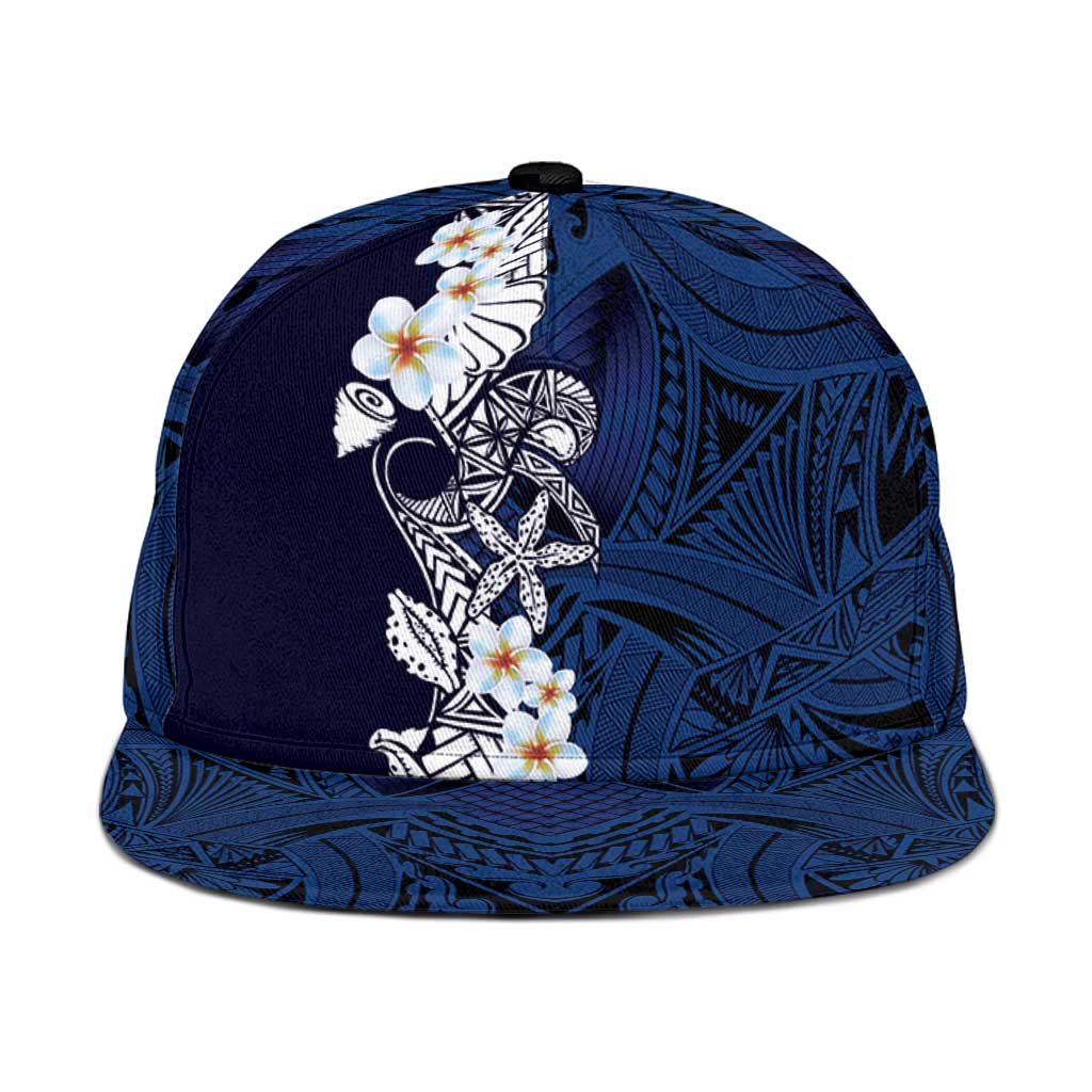Blue Samoa Tattoo Snapback Cap Plumeria Samoan Ocean Tatau Pattern - Polynesian Pride