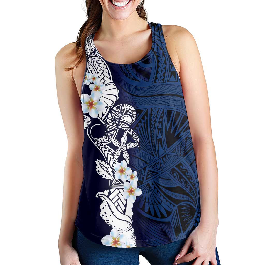 Blue Samoa Tattoo Women Racerback Tank Plumeria Samoan Ocean Tatau Pattern - Polynesian Pride