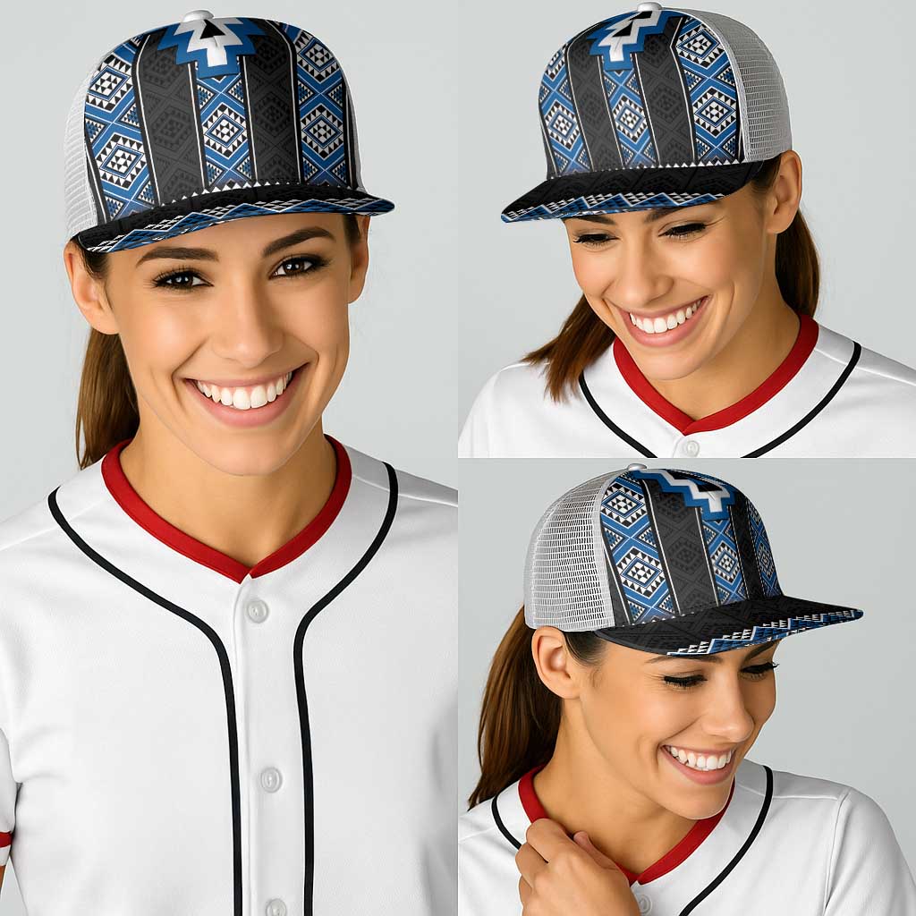 Blue Taniko Aotearoa Baseball Net Cap Niho Taniwha Mix Poutama - Polynesian Pride