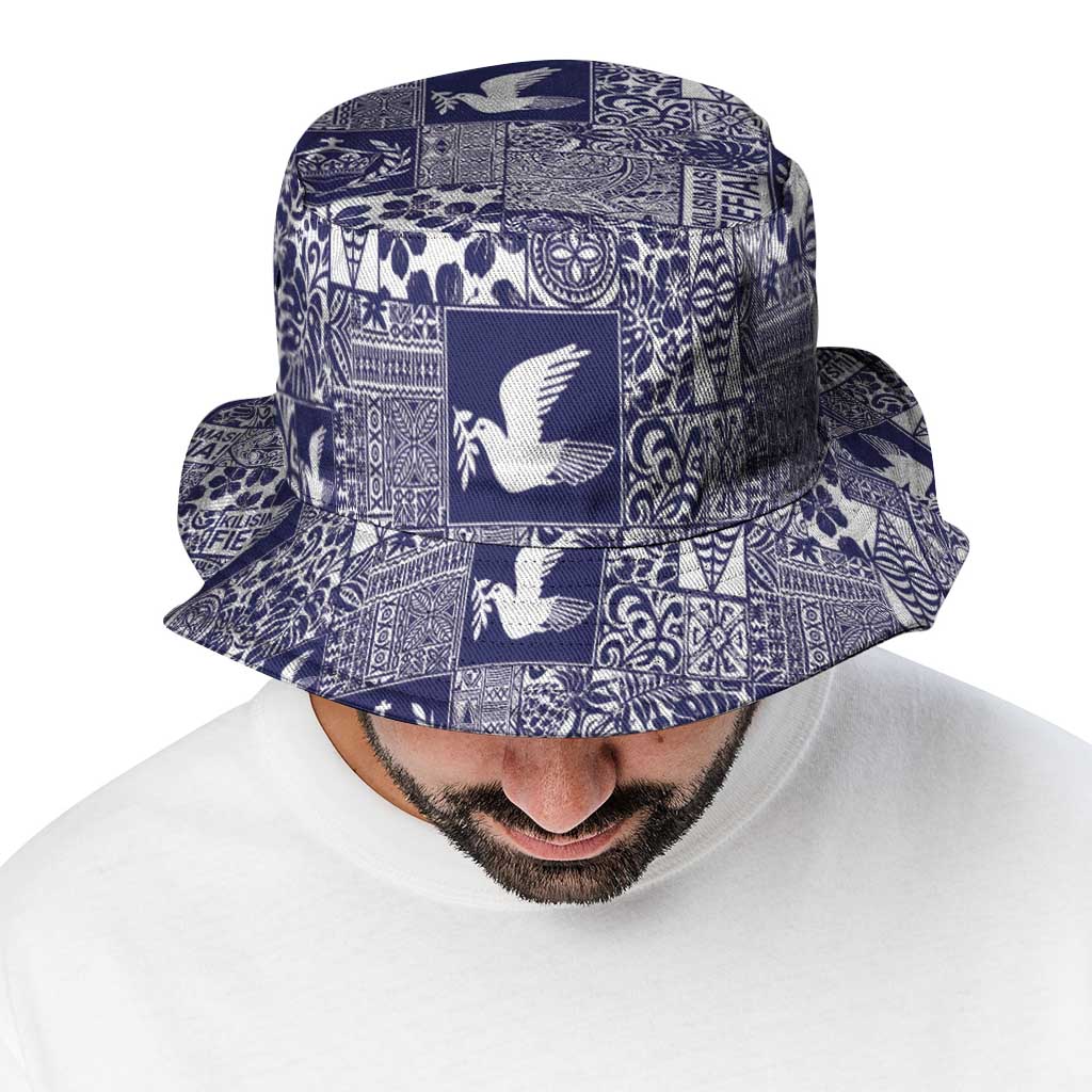 Blue Tonga Kilisimasi Fiefia Bucket Hat Pacific Patchwork Xmas Vibes - Polynesian Pride
