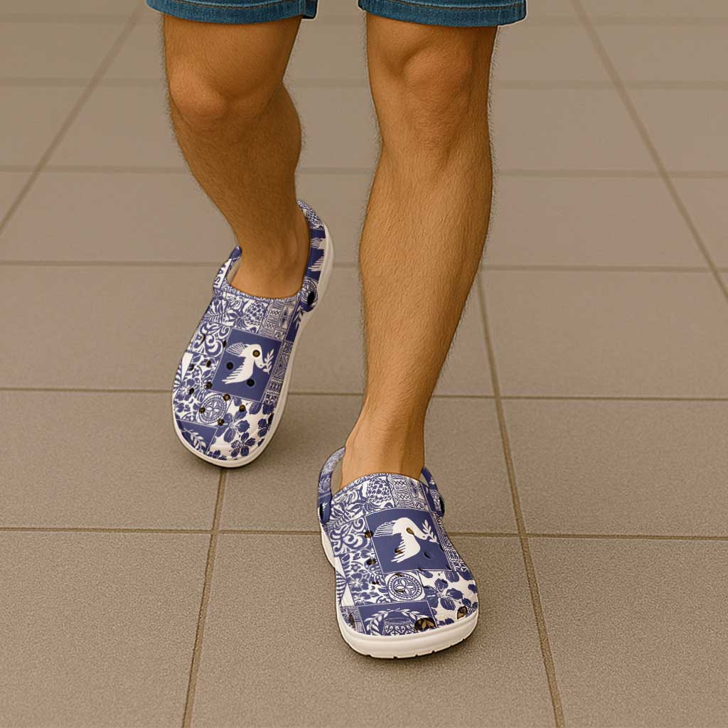 Blue Tonga Kilisimasi Fiefia Clogs Shoes Pacific Patchwork Xmas Vibes - Polynesian Pride