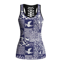 Blue Tonga Kilisimasi Fiefia Hollow Tank Top Pacific Patchwork Xmas Vibes - Polynesian Pride