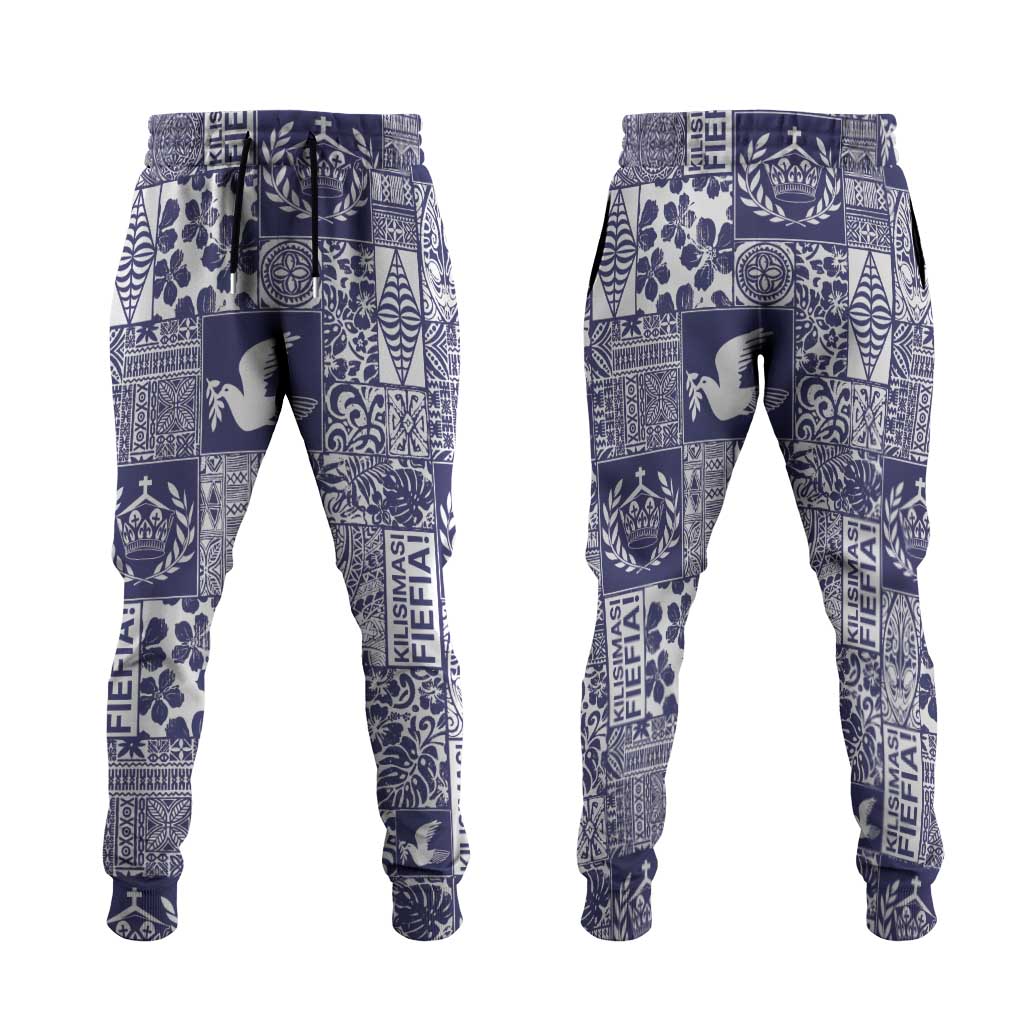 Blue Tonga Kilisimasi Fiefia Jogger Pants Pacific Patchwork Xmas Vibes - Polynesian Pride