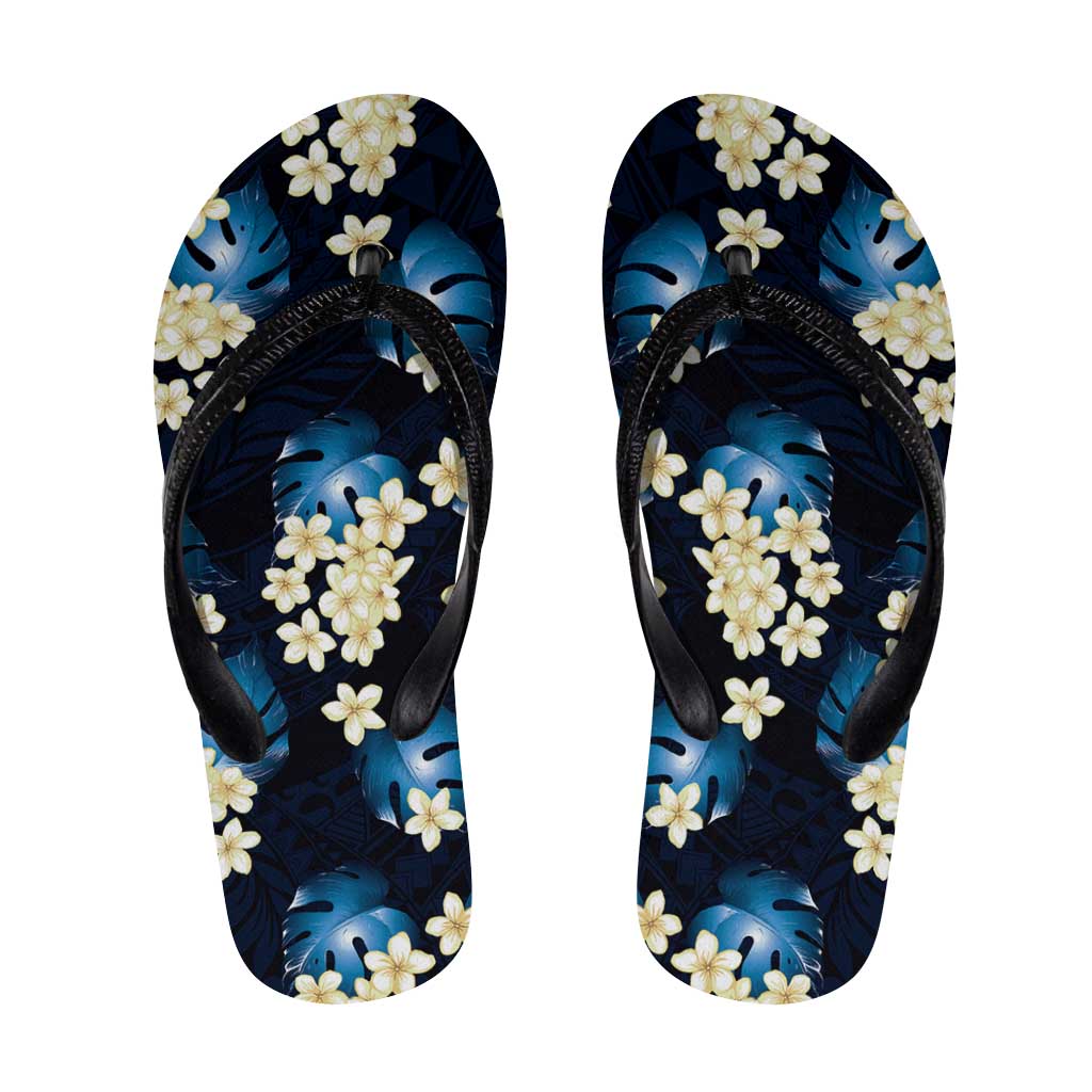 Blue Tropical Hawaii Flip Flops Seamless Monstera Plumeria Hawaiian Pattern LT14 Blue - Polynesian Pride