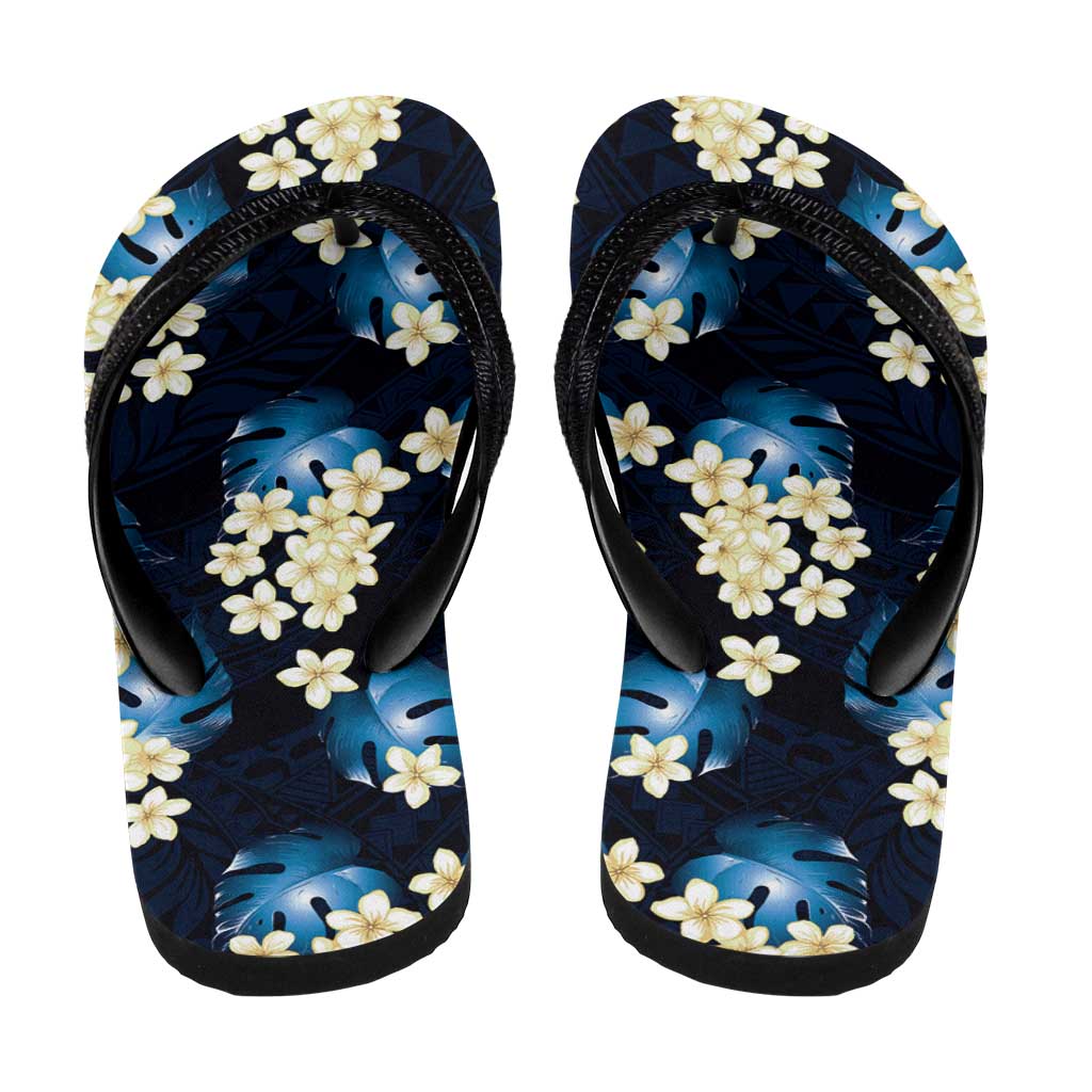 Blue Tropical Hawaii Flip Flops Seamless Monstera Plumeria Hawaiian Pattern LT14 - Polynesian Pride
