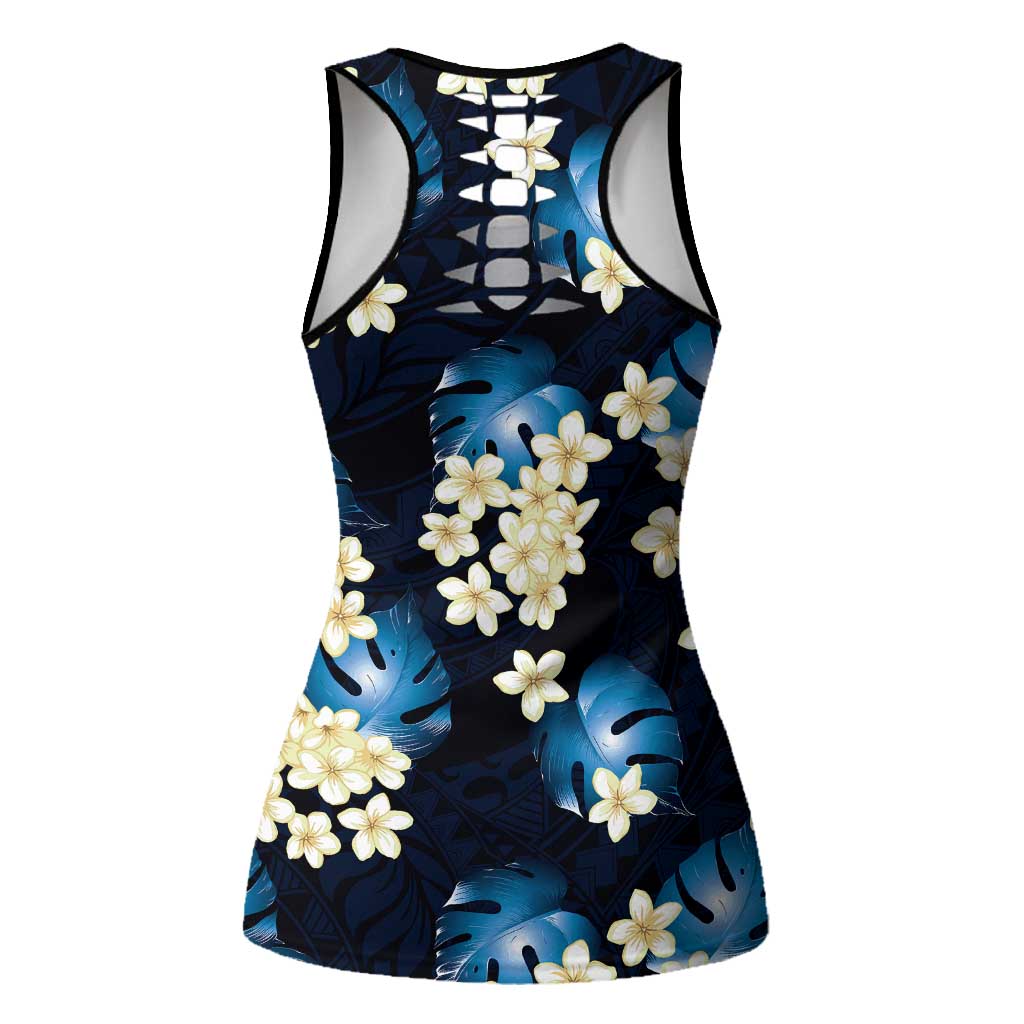 Blue Tropical Hawaii Hollow Tank Top Seamless Monstera Plumeria Hawaiian Pattern LT14 - Polynesian Pride