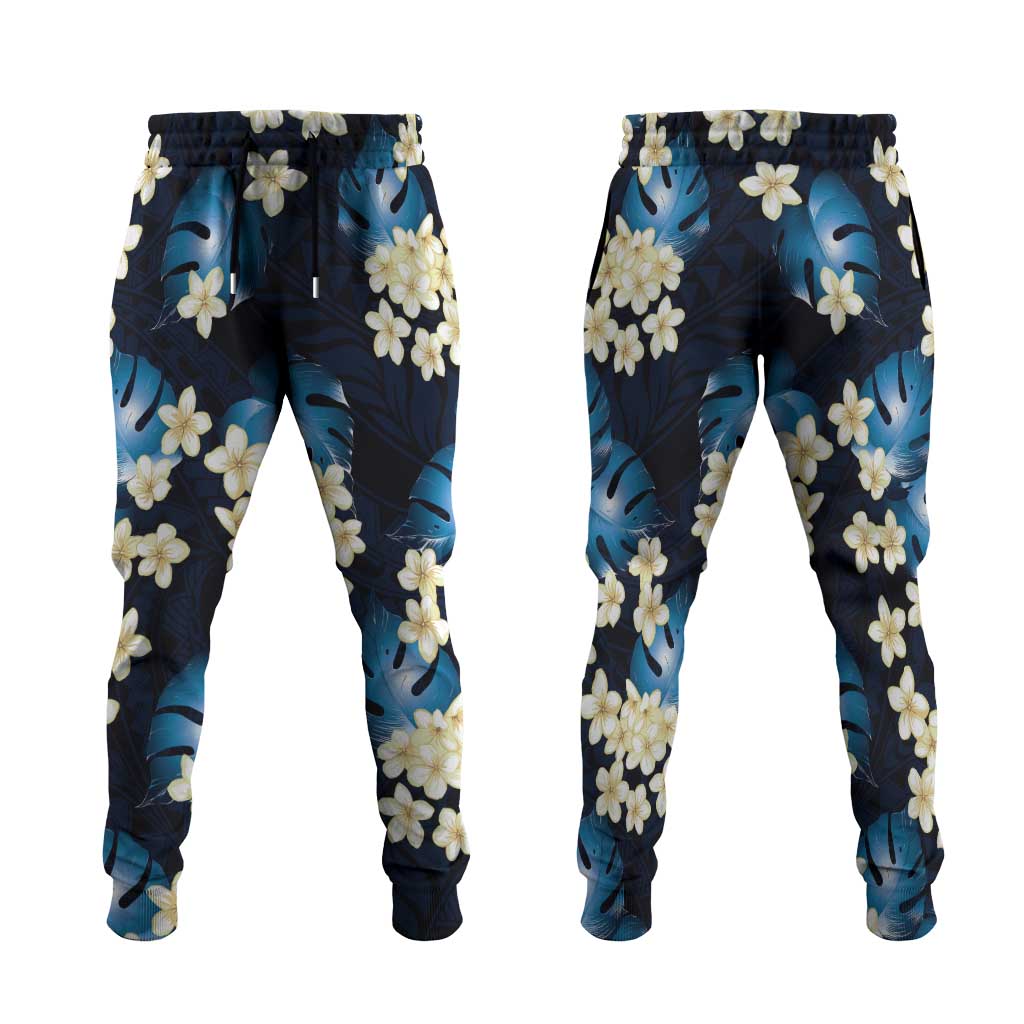 Blue Tropical Hawaii Jogger Pants Seamless Monstera Plumeria Hawaiian Pattern - Polynesian Pride