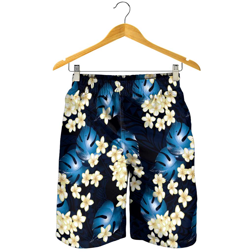 Blue Tropical Hawaii Shorts for Men Seamless Monstera Plumeria Hawaiian Pattern - Polynesian Pride