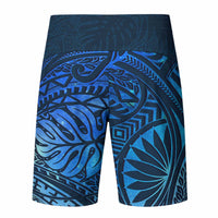 Blue Tropical Plumeria With Galaxy Polynesian Art Board Shorts