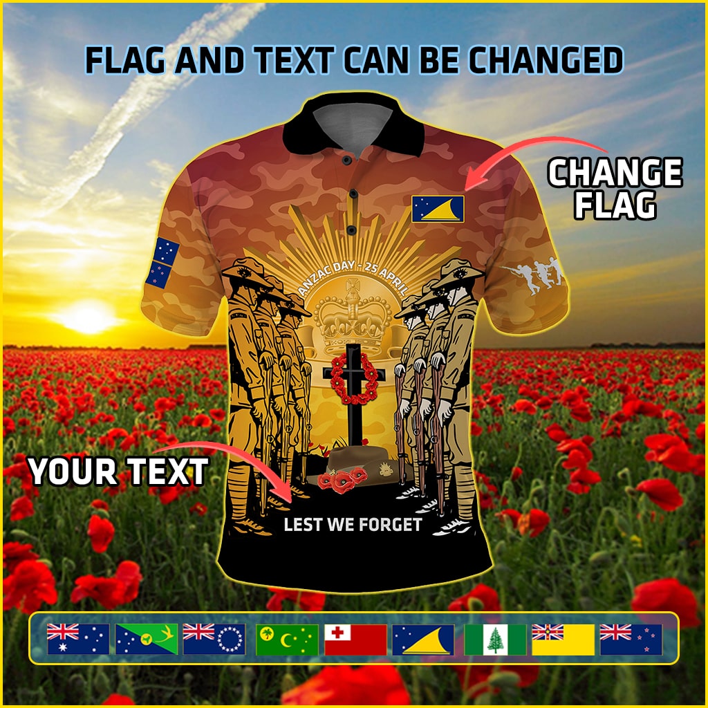 Custom 25 April ANZAC Day Polo Shirt Lest We Forget Army Corps Camouflage CTM14