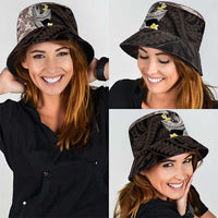 Brown and Black Hawaii Shark Tattoo Bucket Hat Puakenikeni Lei Plumeria Polynesian Pattern - Polynesian Pride