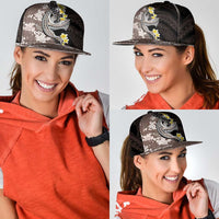 Brown and Black Hawaii Shark Tattoo Snapback Cap Puakenikeni Lei Plumeria Polynesian Pattern - Polynesian Pride