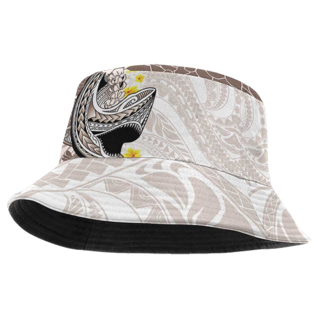 Brown and White Hawaii Shark Tattoo Bucket Hat Puakenikeni Lei Plumeria Polynesian Pattern - Polynesian Pride