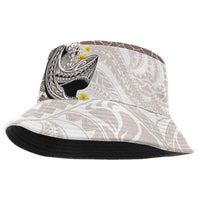 Brown and White Hawaii Shark Tattoo Bucket Hat Puakenikeni Lei Plumeria Polynesian Pattern - Polynesian Pride