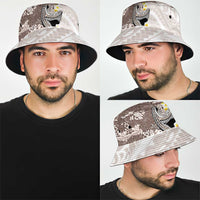 Brown and White Hawaii Shark Tattoo Bucket Hat Puakenikeni Lei Plumeria Polynesian Pattern - Polynesian Pride