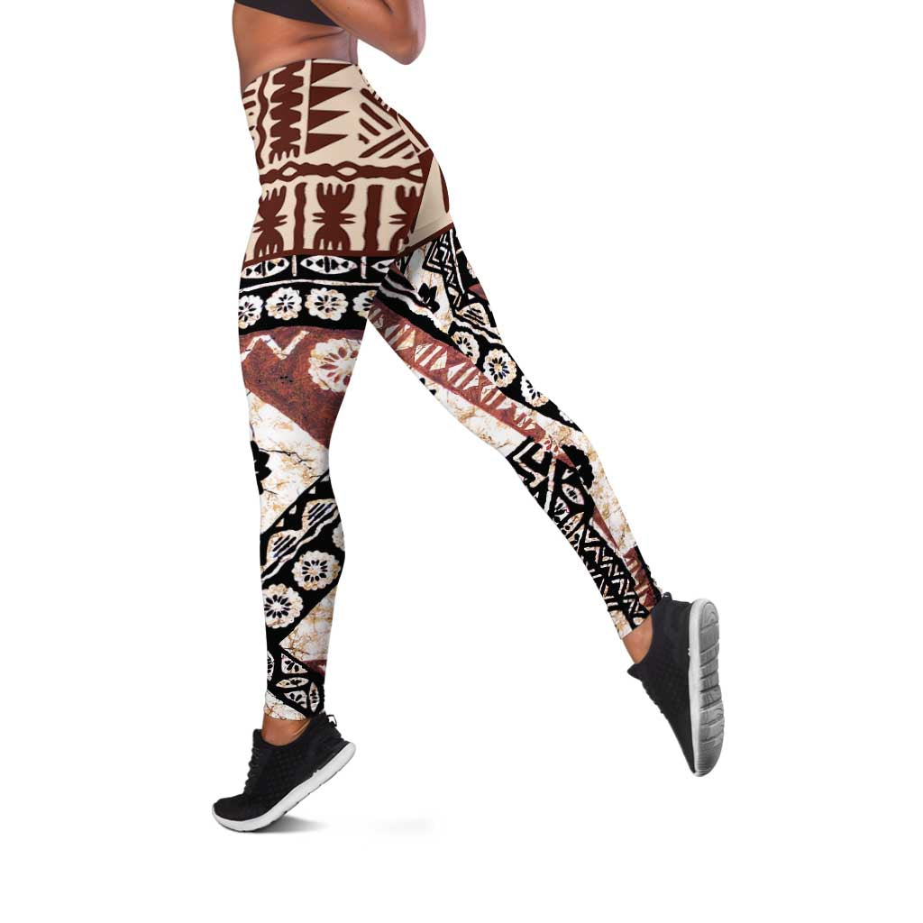 Brown Bula Fiji Leggings Unique Masi Tapa Pattern LT14 Brown - Polynesian Pride