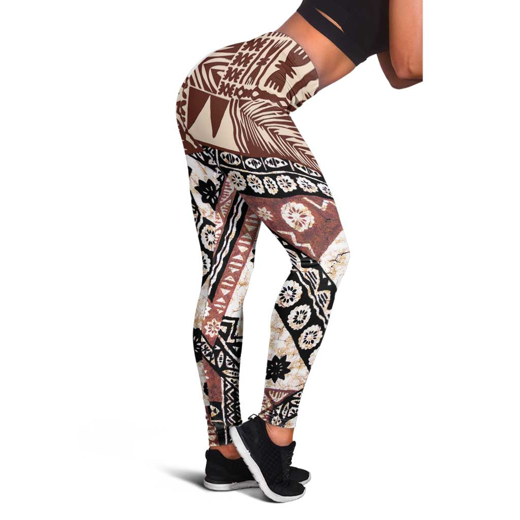 Brown Bula Fiji Leggings Unique Masi Tapa Pattern LT14 - Polynesian Pride