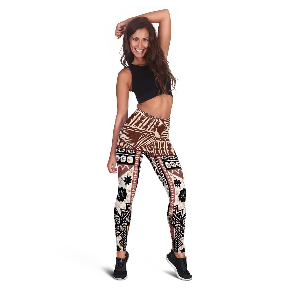 Brown Bula Fiji Leggings Unique Masi Tapa Pattern LT14 - Polynesian Pride