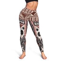 Brown Bula Fiji Leggings Unique Masi Tapa Pattern LT14 - Polynesian Pride