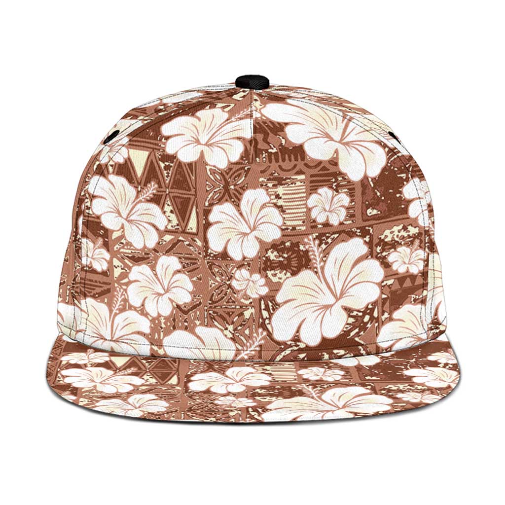 Brown Bula Fiji Masi Hibiscus Seamless Snapback Cap