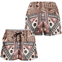 Brown Bula Fiji Shorts for Women Unique Masi Tapa Pattern - Polynesian Pride